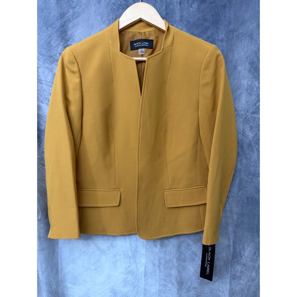 Black Label by Evan-Picone Marigold Yellow Open Front Blazer Jacket Size 4 NWT